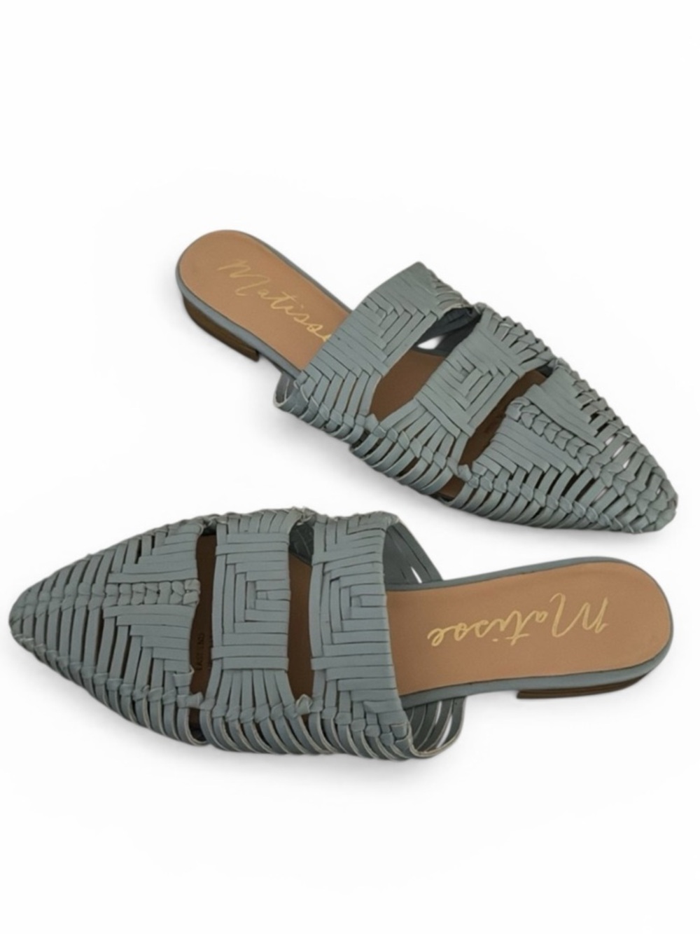Anthropologie Matisse Light Blue Woven Leather Slides Sandals Women's Size 7